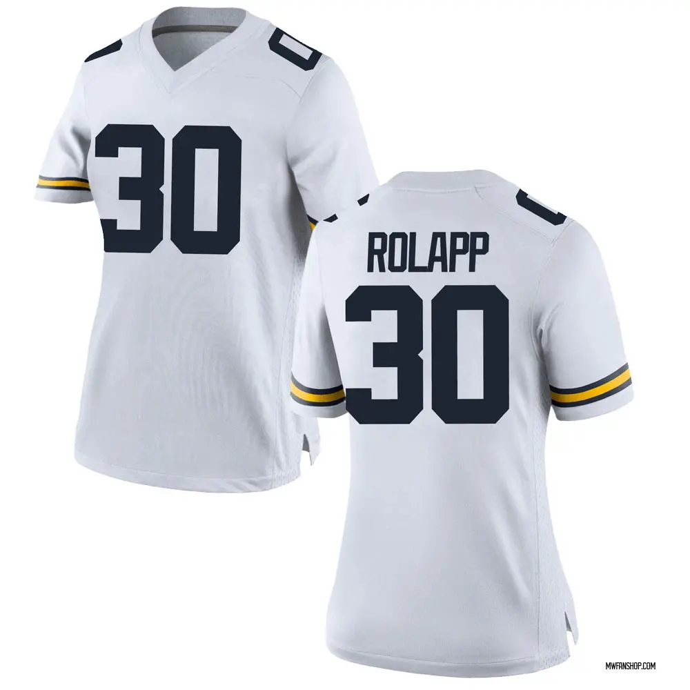Women's Replica Will Rolapp Michigan Wolverines Brand Jordan Football College Jersey - White